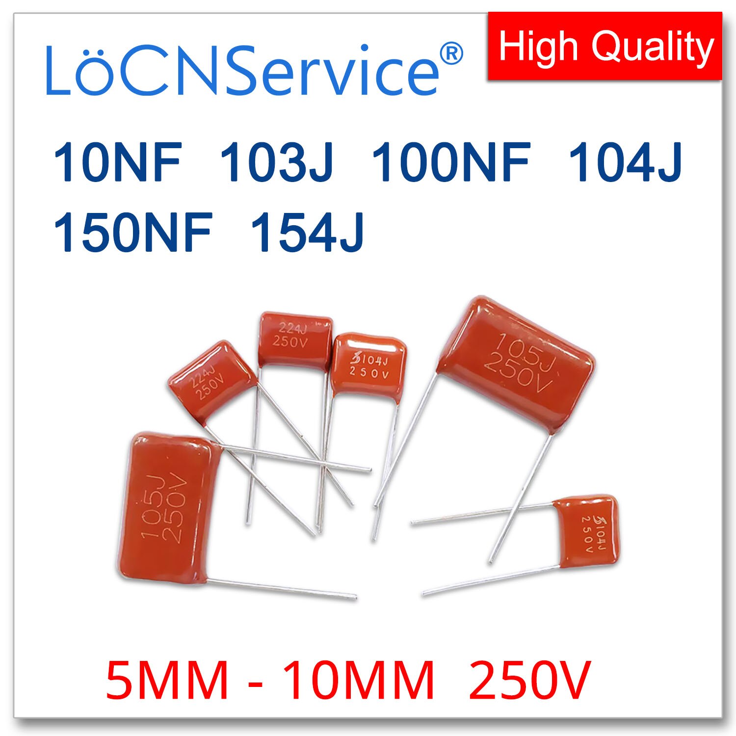 LoCNService 1000PCS 5MM 7.5MM 10MM 250V 10NF 100NF..